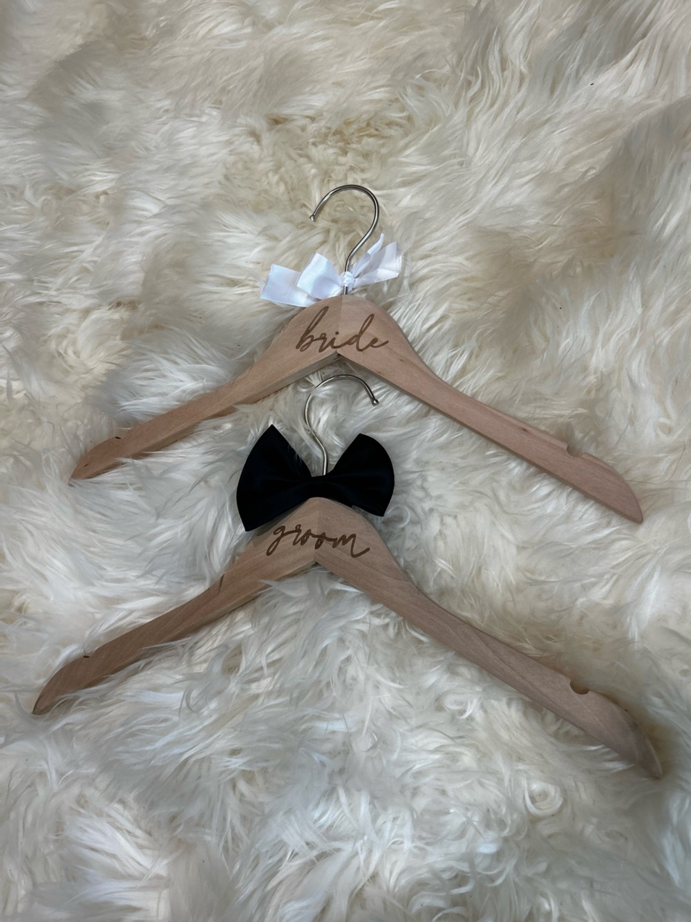 Bride & Groom Wooden Hangers with Bow/Bow tie Accents